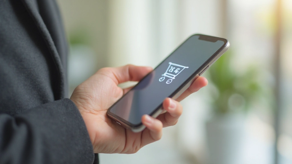 Close-up of hand holding smartphone showing optimal touch zones and button placement areas highlighted for mobile shopping