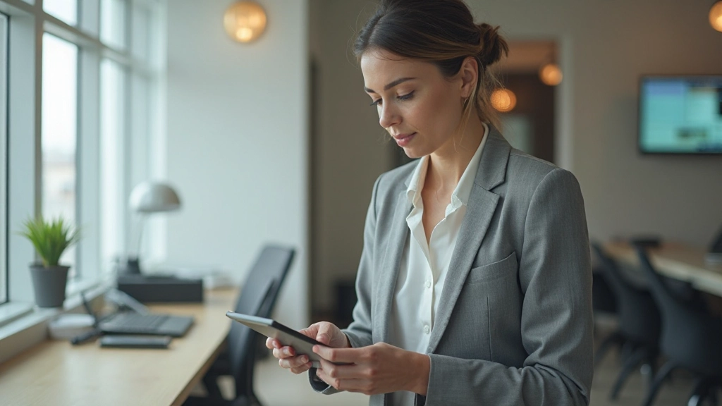 Close-up of a tablet screen showing a clean, organized navigation menu with clear category labels and filtering options